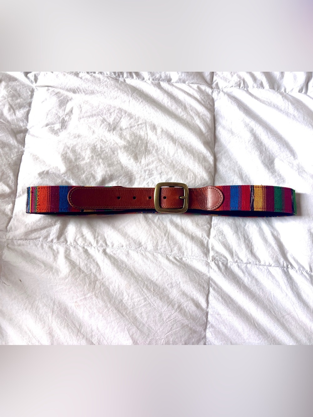 Woven Belt Leather Guatemalan Multicolor Textile Boho Fabric Tribal Stripe Brown